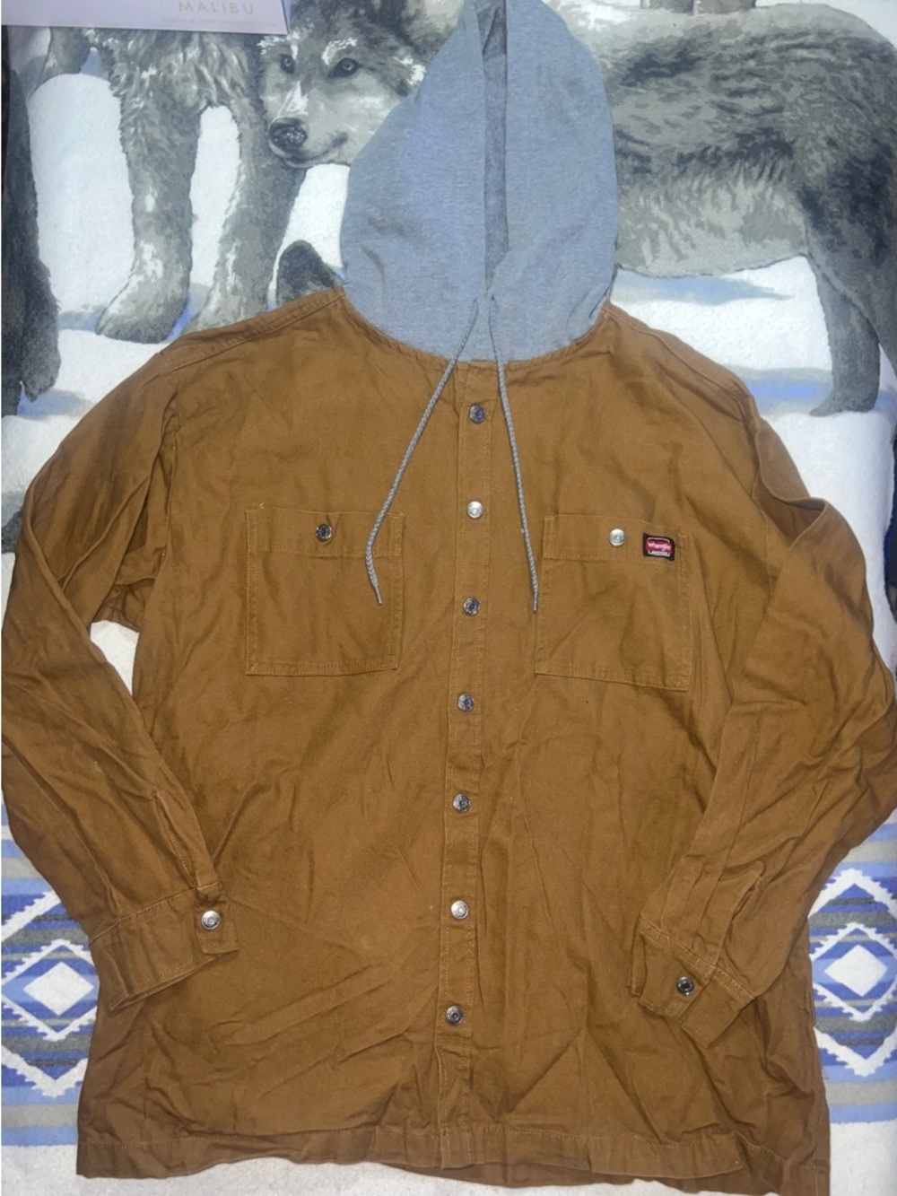 Men’s Wangler Workwear Hooded Brown Canvas Jacket Size XL